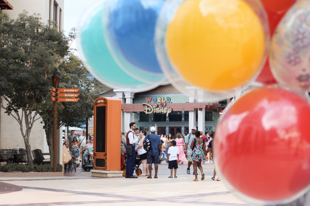 Rubio Arts balloons in front of the World of Disney store at Disney Springs