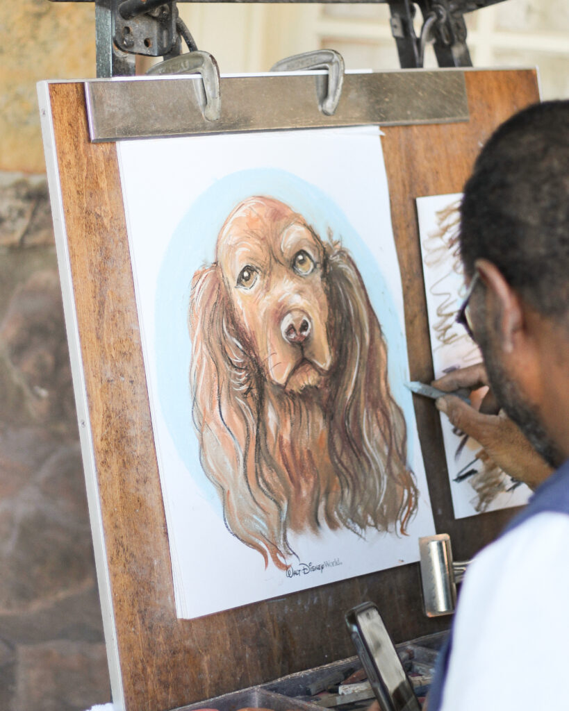 portraits being done by Rubio Arts artist at Magic Kingdom