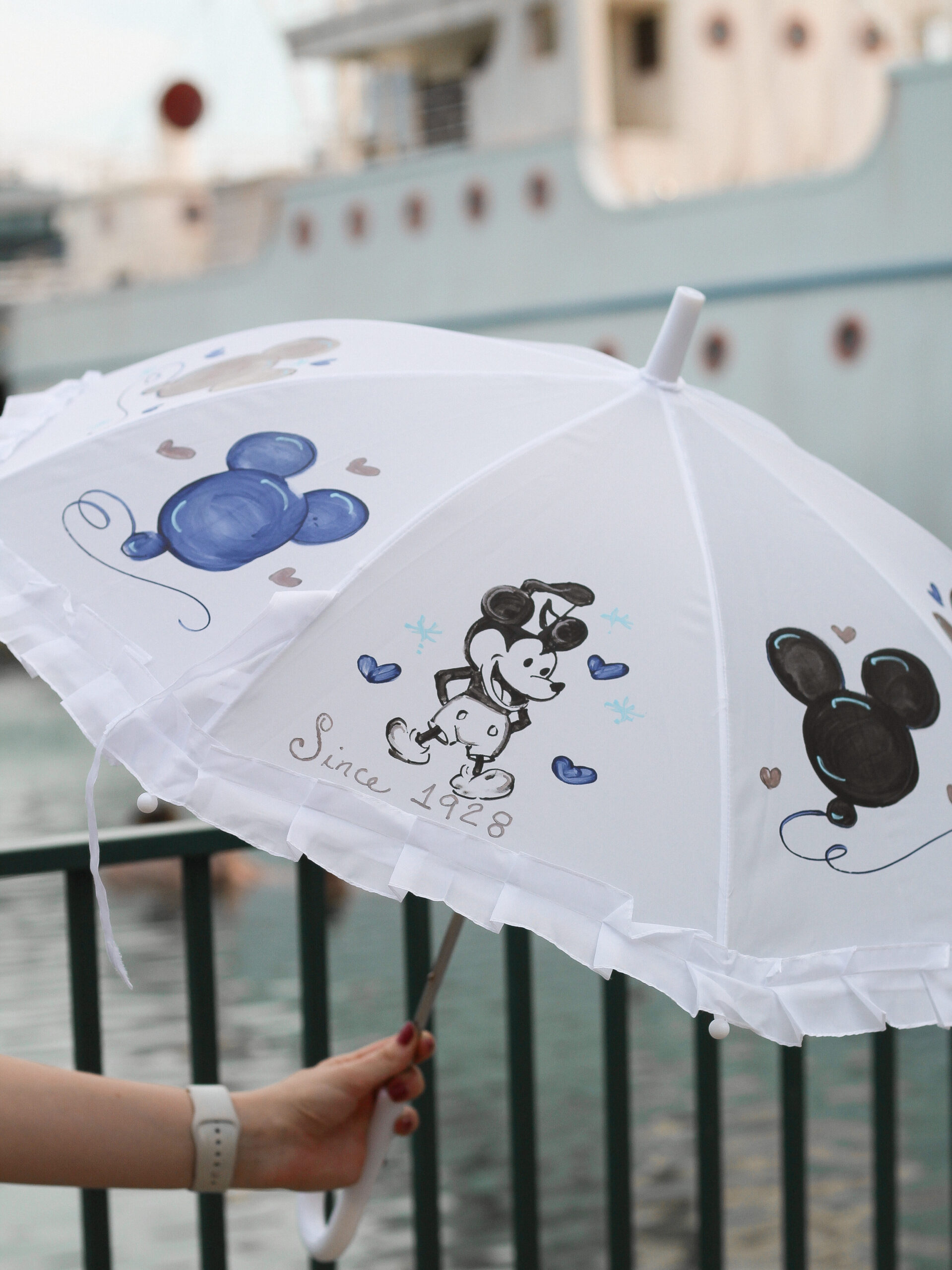 Our custom Steamboat Willie inspired parasol at Disney's Hollywood Studios