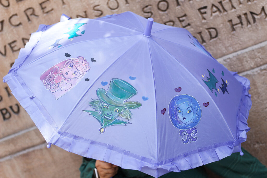 Haunted Mansion inspired parasol painted by parasol artist Virginia