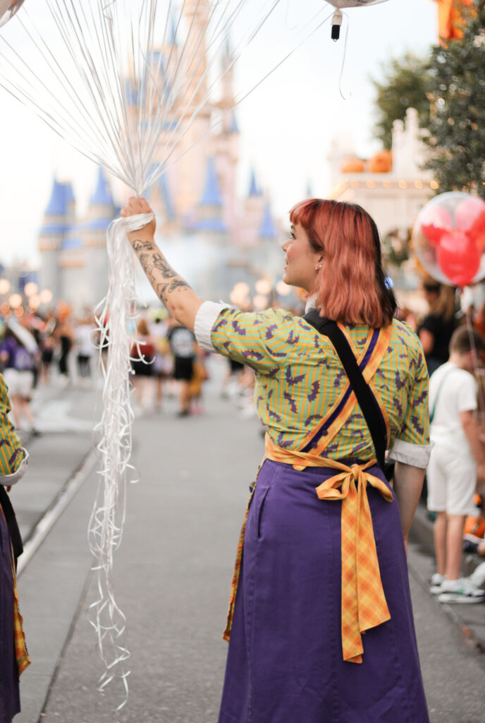 Walt Disney World balloon vendor on Main Street, U.S.A. selling Halloween balloons