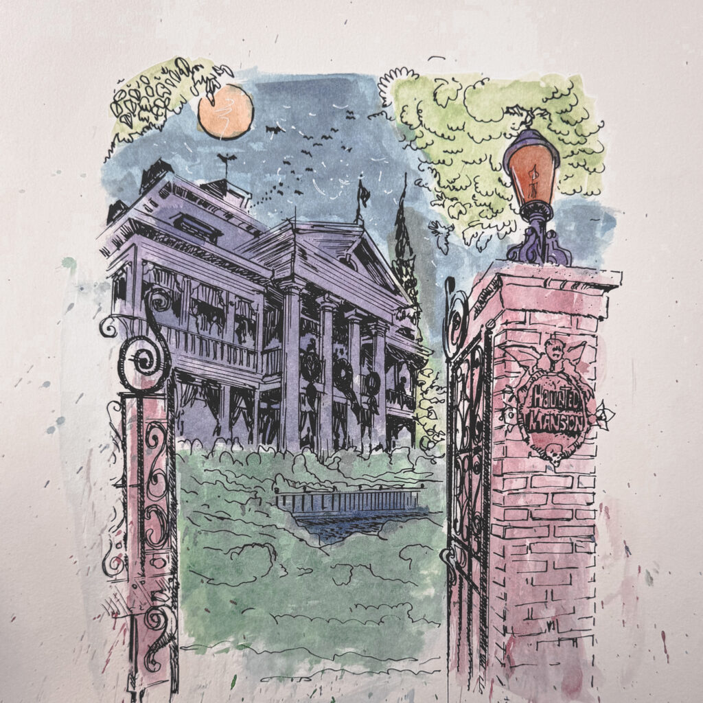 Disneyland scenics of the Haunted Mansion