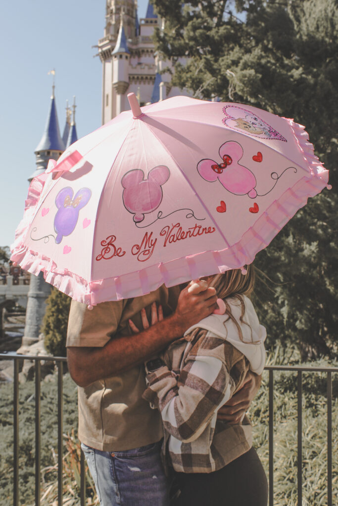 Hand-painted Valentine's Day parasol at Magic Kingdom
